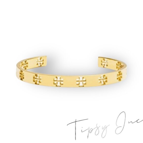 TORY BURCH Gold Pierced Logo Cuff Bracelet - Picture 2 of 5
